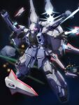  absurdres asteroid beam_rifle commentary_request energy_gun funnels_(gundam) glowing glowing_eye gun gundam gundam_msv gundam_seed gundam_seed_destiny highres holding holding_gun holding_weapon laser looking_to_the_side mecha mobile_suit no_humans one-eyed open_hand outstretched_arm providence_zaku purple_eyes robot science_fiction siratori_(yy_203) solo space weapon 