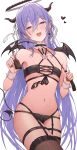  1girl absurdres alternate_costume blue_eyes blue_hair collarbone demon_horns demon_tail demon_wings earrings flat_chest halloween halloween_costume halo heart highres hololive horns hoshimachi_suisei jewelry long_hair looking_at_viewer navel riding_crop simple_background smile solo star_(symbol) star_earrings stomach tail virtual_youtuber white_background wings yozora_(1wkdgusdn) 