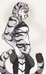  2023 anthro areola athletic athletic_anthro athletic_male big_bulge black_body black_fur bulge butt clothing felid fur grey_body grey_fur hi_res kasusei len_(extremedash) looking_down male mammal maremare meme pantherine sei_kasu solo striped_body striped_fur stripes tiger tight_pants_(meme) underwear white_body white_fur 