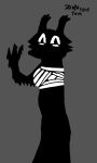  2d_(artwork) anthro clothed clothing creepy crop_top cute_expression domestic_cat felid feline felis female happy humanoid mammal mandela_catalogue menacing_shadow monochrome mouthless shadow shadow_demon shirt simple_background solo topwear waveing zenyathetem(artist) 