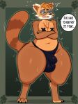  absurd_res ailurid anthro big_butt blush blush_lines bodily_fluids bulge butt clothing crossed_arms dialogue eyewear glasses hi_res inuzu male mammal oscar_imitaru_(some_dumm_wah) patreon red_panda shaking shy solo speech_bubble stuttering sweat sweating_profusely thong underwear wide_hips 