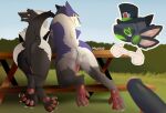  anthro backsack balls butt embarrassed erection foreskin furniture genitals group hi_res machine male male/male nwico outside penis presenting presenting_hindquarters protogen rear_view sergal supreme_admiral_cheese_(character) table trio 