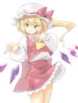  1girl arnest ascot blonde_hair crystal flandre_scarlet hat hat_ribbon highres mob_cap one_side_up red_eyes red_skirt ribbon skirt skirt_set touhou wings 