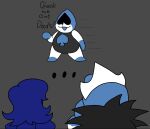  ambiguous_gender apollysabyss biped black_clothing blue_body blue_eyes blue_hair blue_tongue clothing darkner deltarune english_text group hair humanoid king_spade lancer_(deltarune) rouxls_kaard text tongue trio undertale_(series) white_body 