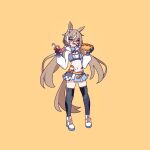  animal_ears brown_eyes brown_hair cross_(vgne4542) eating highres hood hot_dog skirt tail twintails 