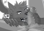  &lt;3 2022 abs anthro anthro_on_anthro balls canid canine canis digital_media_(artwork) duo eggplant erection eyebrows food foreskin fruit fur genitals glans greyscale holding_penis humanoid_genitalia humanoid_penis licking male male/male mammal monochrome navel nude open_mouth open_smile oral penile penis penis_lick pictographics plant pubes retracted_foreskin sex signature smile tail teeth tongue tongue_out vein veiny_penis wolf zen_crael 