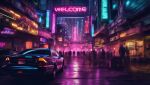  ai-generated_art_(topic) car city motor_vehicle neon_lights night non-web_source road street 