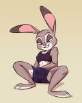  2023 anthro barefoot bottomwear clothed clothed_masturbation clothing crop_top disney ears_up feet female fluttershythekind front_view full-length_portrait fur grey_body grey_fur grin hand_in_pants hi_res judy_hopps lagomorph leporid mammal masturbation midriff portrait purple_eyes rabbit shirt shorts sitting smile solo topwear vaginal vaginal_masturbation zootopia 