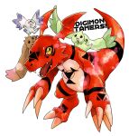  claws copyright_name culumon digimon digimon_(creature) digimon_tamers digital_hazard english_text fangs gagu_(ulcer_gag) guilmon happy highres lopmon multiple_others no_humans open_mouth simple_background smile terriermon white_background yellow_eyes 