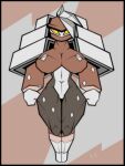  anthro big_breasts breasts brown_background brown_body female garganacl generation_9_pokemon grey_background grey_body grey_hair hair hi_res lavenderrose looking_at_viewer navel nintendo pokemon pokemon_(species) rock simple_background solo standing thick_thighs yellow_eyes 