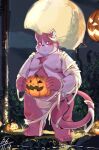  anthro asian_clothing belly blush bulge bungo_(tamacolle) clothing domestic_cat east_asian_clothing felid feline felis fundoshi fur halloween hi_res holidays jack-o&#039;-lantern japanese_clothing male mammal moobs mummy_costume mummy_wrappings nipples overweight pink_body pink_fur solo tamacolle tengzai05 underwear 