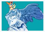  absurdres blue_eyes border bright_pupils closed_mouth from_below green_background highres no_humans outstretched_arms pokemon pokemon_(creature) saiku_(zvlku) solo standing statue victini white_border white_pupils 