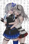  2girls amane_kanata amane_kanata_(1st_costume) amane_kanata_(3rd_costume) fingerless_gloves gloves grey_hair halo highres hololive multicolored_hair multiple_girls partially_fingerless_gloves sakamata_chloe sakamata_chloe_(1st_costume) star_halo umedoufu virtual_youtuber 