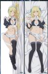  aiz_wallenstein black_panties black_thighhighs blonde_hair breasts cleavage collar dakimakura_(medium) detached_sleeves dungeon_ni_deai_wo_motomeru_no_wa_machigatteiru_darou_ka frilled_collar frilled_hairband frills full_body hairband long_hair looking_at_viewer lying maid medium_breasts midriff navel on_back on_side panties shou937 straight_hair thighhighs underwear white_wrist_cuffs yellow_eyes 