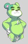  animal_crossing anthro bear eyes_closed fur green_body green_fur hi_res male mammal mousesix murphy_(animal_crossing) nintendo presenting solo spots villager_(animal_crossing) white_body white_fur 