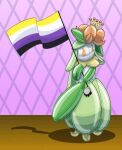  abstract_background ambiguous_gender animate_inanimate bladedragoon7575 crown elemental_creature elemental_humanoid flag flora_fauna generation_5_pokemon headgear hexatoy hi_res holding_flag holding_object humanoid inflatable lgbt_pride lilligant living_inflatable nintendo nonbinary_(lore) nonbinary_pride_colors plant plant_humanoid pokemon pokemon_(species) pool_toy pride_colors solo 
