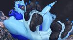 2023 anthro black_pawpads blue_body blue_fur digital_media_(artwork) extreme_size_difference fur hi_res machine macro male pawpads protogen protogen_visor size_difference size_play solo solutionwcs train vehicle visor 