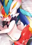  anthro bed biped blue_body cinderace duo erection female fur furniture generation_8_pokemon genitals hi_res inteleon male male/female navel nintendo on_bed penetration penis pokemon pokemon_(species) prrrrrrmine pussy red_body red_eyes sex vaginal vaginal_penetration white_body white_fur yellow_body yellow_eyes 
