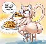  absurd_res animal_humanoid big_breasts big_butt blonde_hair breasts butt butter cat_humanoid clothing cutlery dairy_products eating english_text felid felid_humanoid feline feline_humanoid female food footwear fork furniture goudadunn hair hi_res holding_fork holding_plate huge_breasts huge_butt humanoid inner_ear_fluff kitchen_utensils looking_back mammal mammal_humanoid neco-arc nude pancake plate question_mark red_eyes sitting socks solo speech_bubble stool syrup text tools tsukihime tuft type-moon white_body white_skin 