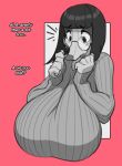  anthro bangs big_breasts bob_cut breasts canid canine canis clothed clothing crackiepipe dialogue domestic_dog eyewear female glasses greyscale hair huge_breasts hyper hyper_breasts mammal monochrome open_mouth solo sweater topwear turtleneck 