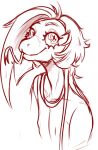  2021 anthro blep burryro closed_smile forked_tongue hair hi_res looking_at_viewer male monochrome mouth_closed red_and_white red_line_art reptile scalie shen_(vic_johansen) simple_background sketch snake solo tongue tongue_out white_background x_pupils 
