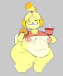  animal_crossing anthro belly big_belly big_breasts big_butt breasts butt female food hi_res isabelle_(animal_crossing) nintendo overweight short_stack slightly_chubby solo weight_gain wobblinggut 