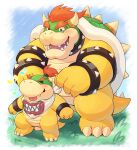  adios anthro bowser bowser_jr. bracelet collar daww duo father father_and_child father_and_son good_parenting happy hi_res horn jewelry male mario_bros musical_note nintendo parent parent_and_child shell son spiked_bracelet spiked_collar spikes young 