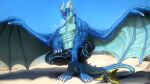  2_horns anthro blue_body blue_scales dragon dragoonair hi_res horn male muscular muscular_anthro muscular_male nipples scales scalie solo todex vein veiny_muscles western_dragon wingless_dragon wings 