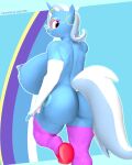  3d_(artwork) anthro areola big_areola big_breasts big_butt big_nipples blue_body bottomwear breasts butt clothed clothing colored_nails cutie_mark digital_media_(artwork) ear_piercing ear_ring equid equine eyewear female friendship_is_magic fur glasses gloves hair handwear hasbro hi_res horn horse huge_areola huge_breasts huge_butt huge_nipples huge_thighs ik_related jewelry latex latex_gloves latex_stockings looking_at_viewer mammal multicolored_hair my_little_pony nails nipple_piercing nipples nude piercing pony purple_eyes ring_piercing simple_background smile solo thick_thighs trixie_(mlp) two_tone_hair unicorn widescreen 