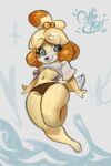  2023 absurd_res animal_crossing anthro black_clothing black_panties black_underwear breasts canid canine canis clothed clothing coffekitten colored_sketch crop_top domestic_dog female full-length_portrait hi_res isabelle_(animal_crossing) looking_at_viewer mammal midriff navel nintendo panties portrait shih_tzu shirt sketch smile solo topwear toy_dog under_boob underwear white_clothing white_shirt white_topwear yellow_body 