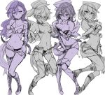  4girls belt bikini black_belt black_bikini black_hair black_shorts black_skirt breasts closed_mouth dark-skinned_female dark_skin ensemble_stars! epuko facing_to_the_side full_body genderswap genderswap_(mtf) grey_background grey_hair hakaze_kaoru large_breasts long_hair looking_at_viewer miniskirt multiple_girls ogami_koga open_mouth otogari_adonis purple_hair red_eyes sakuma_rei_(ensemble_stars!) short_shorts shorts sketch skirt small_breasts swimsuit undead_(ensemble_stars!) 