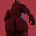  3d_(artwork) anthro anus armor balls barazoku big_butt blue_anus blue_eyes bone butt butt_focus colored_nails demon digital_media_(artwork) feathers genitals gold_(metal) gold_jewelry horn horned_humanoid huge_butt humanoid jewelry low-angle_view male muscular muscular_male muscular_thighs nails nipple_piercing nipples piercing red_body red_nails simple_background skull skull_head snips456fur solo thick_thighs unconvincing_armor 