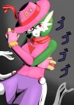  2020 3_fingers clothing female fingers gardevoir generation_3_pokemon green_hair hair hat headgear headwear hi_res humanoid jojo&#039;s_bizarre_adventure jojo_pose looking_at_viewer meme menacing_(meme) mferite nintendo not_furry pink_clothing pink_hat pink_headwear pokeball pokemon pokemon_(species) red_eyes scarf shaded smile smirk solo 