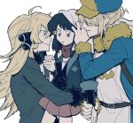  1boy 2girls 79x_(ox79xo) akari_(pokemon) blonde_hair blue_eyes blue_hair carrying commentary_request cynthia_(pokemon) dawn hair_over_one_eye hat highres holding_another&#039;s_wrist holding_hands in-franchise_crossover long_hair multiple_girls pokemon pokemon_(game) pokemon_dppt short_hair smile the_legend_of_zelda the_legend_of_zelda:_breath_of_the_wild volo_(pokemon) 