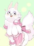  anthro blush breasts canid canine claws clothed clothing female finger_claws fluffy fluffy_tail fur hi_res kame_3 mammal nipples simple_background solo tail white_body white_fur 