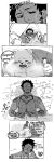  2023 absurd_res anthro bear bepo blush bodily_fluids bottomwear clothing comic dialogue duo english_text hi_res human lying male mammal minkmen_(one_piece) nekokat42 one_piece overweight overweight_male pants polar_bear sweat tattoo text trafalgar_law undressing ursine 