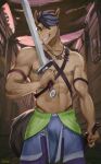  abs absurd_res anthro clothed clothing equid equine green_eyes hi_res horse male mammal melee_weapon nipples pecs pony refegi solo sword tida vein veiny_muscles weapon 