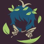  1girl antennae black_background blending blue_hair eternity_larva faceless flat_color leaf leaf_on_head limited_palette maskin_mei minimalism no_lineart portrait short_hair silhouette solo touhou 