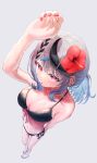  absurdres bare_shoulders bikini black_bikini braid breasts cleavage flower grey_hair hair_flower hair_ornament highres hololive landl multicolored_hair navel sakamata_chloe side-tie_bikini_bottom slippers streaked_hair string_bikini swimsuit virtual_youtuber x_hair_ornament 