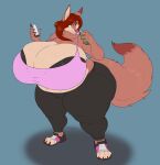 anthro big_breasts blueryker breasts bulging_breasts canid canine cellphone claws cleavage cleavage_overflow clothed clothing dipstick_ears dipstick_tail female footwear fox hair hi_res huge_breasts leggings legwear looking_at_viewer mammal markings multicolored_ears open_toe_footwear phone red_hair shirt shoes short_stack slightly_chubby smartphone sneakers solo summer_(blueryker) tail tail_markings tank_top thick_thighs toe_claws tongue tongue_out topwear wide_hips 