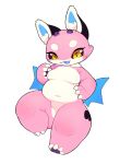  airen_(anthromate) anthro anthromate dragon ear_tuft eel female fish genitals hi_res horn hybrid inner_ear_fluff kemono kobold marine neck_tuft pink_body pink_skin pussy razy slightly_chubby solo tuft white_body white_skin wings yellow_eyes 