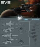  3d battlecruiser_(eve_online) commentary concept_art copyright_name english_text eve_online flying from_above from_behind from_below from_side glowing highres logo military military_vehicle multiple_views nebula no_humans original outdoors planet realistic science_fiction sky spacecraft star_(sky) starry_sky thrusters trachos vehicle_focus 