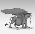  after_vore arrows avian beak belly big_belly bodily_fluids digestion feral feral_pred greyscale gryphon gryphon_pred hi_res larger_pred male melee_weapon monochrome mythological_avian mythology open_mouth regurgitation saliva saliva_string shield solo sword thatgryphonguy vore weapon wings wounded 