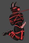  anthro bdsm bodily_fluids bondage bound canid canine canis cum duo gag genital_fluids hi_res human human_on_anthro humanoid interspecies knot male mammal muscular muscular_male paws restraints rope rope_bondage rope_harness thatonecoin1 wolf 