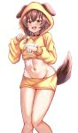  1girl absurdres animal_ears blush breasts brown_eyes brown_hair collar crop_top dog_ears dog_girl dog_tail highres hololive inugami_korone medium_breasts midriff nootomo open_mouth short_hair solo tail virtual_youtuber 