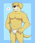  &lt;3 2023 abs absurd_res anthro artist_name bedroom_eyes biceps big_bulge big_muscles bird_dog blue_background blue_border bluey_(series) border briefs bulge canid canine canis clothed clothing dialogue_box domestic_dog eyebrows fur golden_retriever hands_on_hips hi_res hunting_dog looking_at_viewer male mammal muscular muscular_anthro muscular_male narrowed_eyes navel pat_(bluey) pecs pictographics retriever seductive simple_background smile solo standing teeth topless topless_anthro topless_male tuft underwear underwear_only wetwasabi 