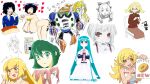  animal_print bad_source bianca_(pokemon) black_hair blizzard_man blue_hair breasts cow_print green_eyes green_hair highres hinanawi_tenshi huge_breasts monogatari_(series) nazo_no_kanojo_x oshino_shinobu pokemon ricman_rt saya_(saya_no_uta) touhou urabe_mikoto 