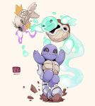 2020 absurdres artist_name closed_mouth ectoplasm fish_bone highres magikarp no_humans open_mouth pokemon simple_background squirtle vincenzonova 