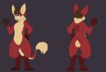  2016 anthro blue_eyes brown_hair demu ferrin front_view fur gesture hair hi_res kalani_darrow male nude rear_view red_body red_fur reference_image safe_nudity tail tail_tuft tan_body tan_fur tuft wave waving 