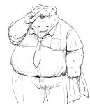  2023 anthro bear belly big_belly bottomwear clothing eyewear glasses kemono male mammal mature_male necktie overweight overweight_male pants shirt solo topwear toshi_(artist) 